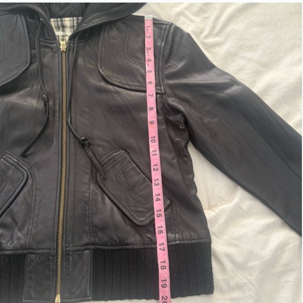 Mike & Chris Black Leather Jacket with Hood - Picture 8 of 11